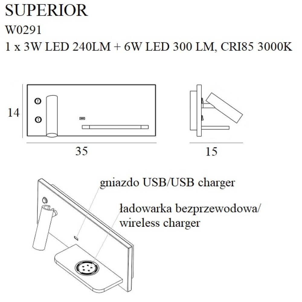Sieninis šviestuvas
 SUPERIOR W0291, Lima Design, MaxLight, Sieninis šviestuvas SUPERIOR W0291
