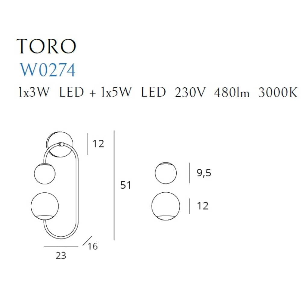 Sieninis šviestuvas
 TORO W0274, Lima Design, MaxLight, Sieninis šviestuvas TORO W0274