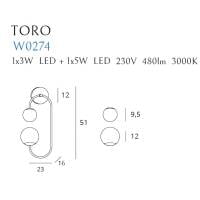 Sieninis šviestuvas
 TORO W0274, Lima Design, MaxLight, Sieninis šviestuvas TORO W0274