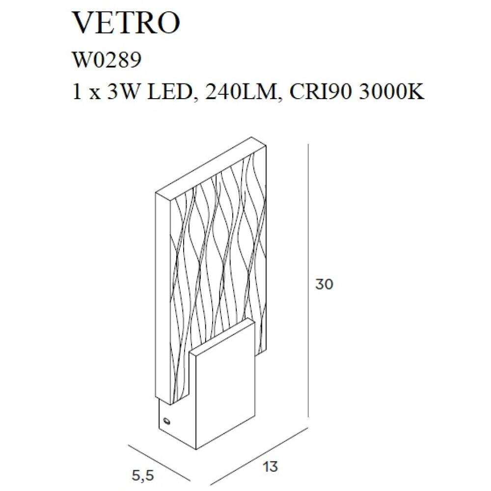 Sieninis šviestuvas
 VETRO W0289, Lima Design, MaxLight, Sieninis šviestuvas VETRO W0289