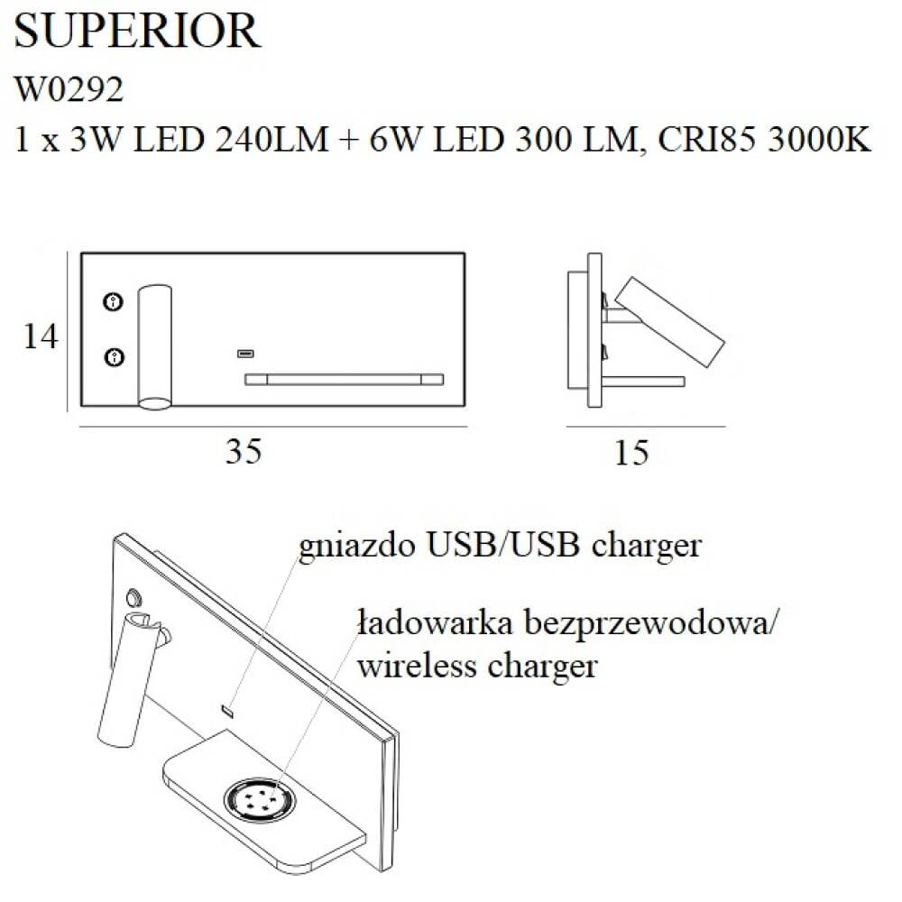 Sieninis šviestuvas
 SUPERIOR W0292, Lima Design, MaxLight, Sieninis šviestuvas SUPERIOR W0292