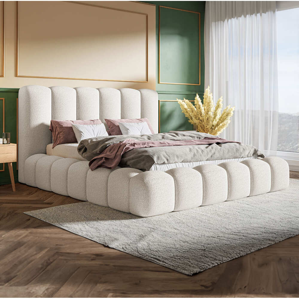 Prabangi miegamojo lova Dallas 2 Premium su minkštu aukštu galvūgaliu ir patalynės dėže