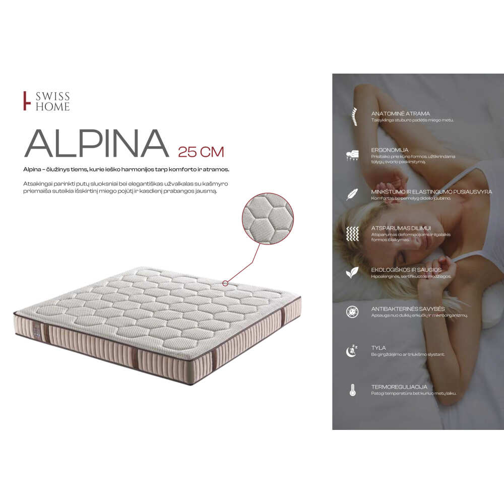 Čiužinys Alpina, Lima Design, Čiužiniai, Dvipusis (H3/H4), čiužinys