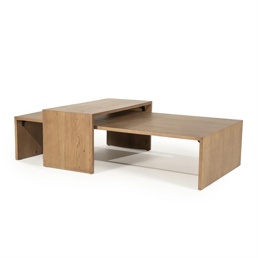 Kavos staliukų komplektas Flo 96527 2 Kavos staliukų komplektas Flo 96527, šviesiai ruda, 140 × 70 × 32 cm